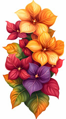 Autumnal flower bouquet, vibrant colors, studio shot, white background, for greeting cards
