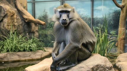 Obraz premium Majestic Mandrill in a Zoo Habitat