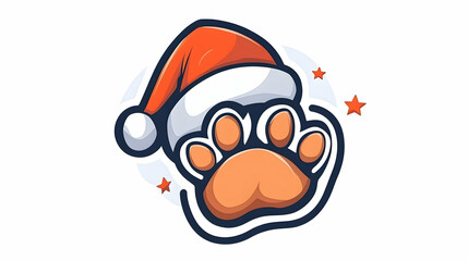 Obraz premium Festive paw print in Santa hat, winter holiday greeting