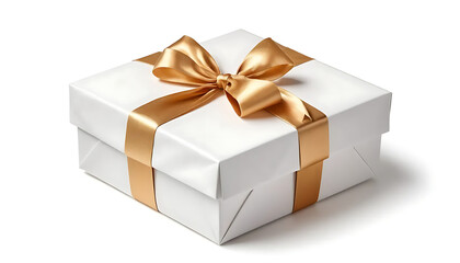 Elegant White Gift Box with Gold Ribbon