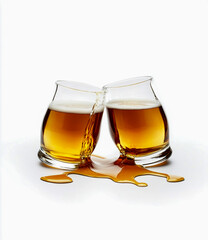 Beer Glasses Clinking with Spilled Beer