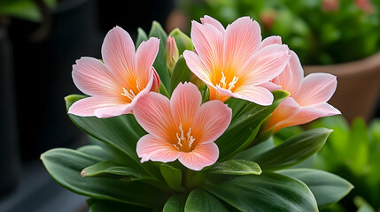 Pink flowers bloom in a garden, background blurred, for floral design