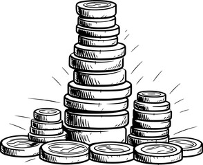 coins stack drawing sketch