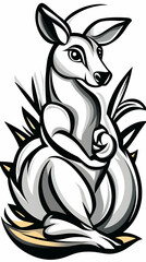 White kangaroo sitting amidst grass, Australian outback background; ideal for children's books