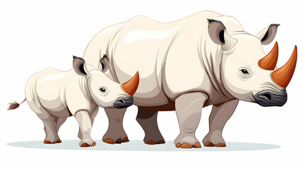 Obraz premium White rhino mother and calf, African savanna background, wildlife conservation