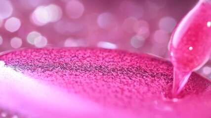 Glittering pink nail polish droplet closeup: fascinating flow dynamics in high resolution - Powered by Adobe
