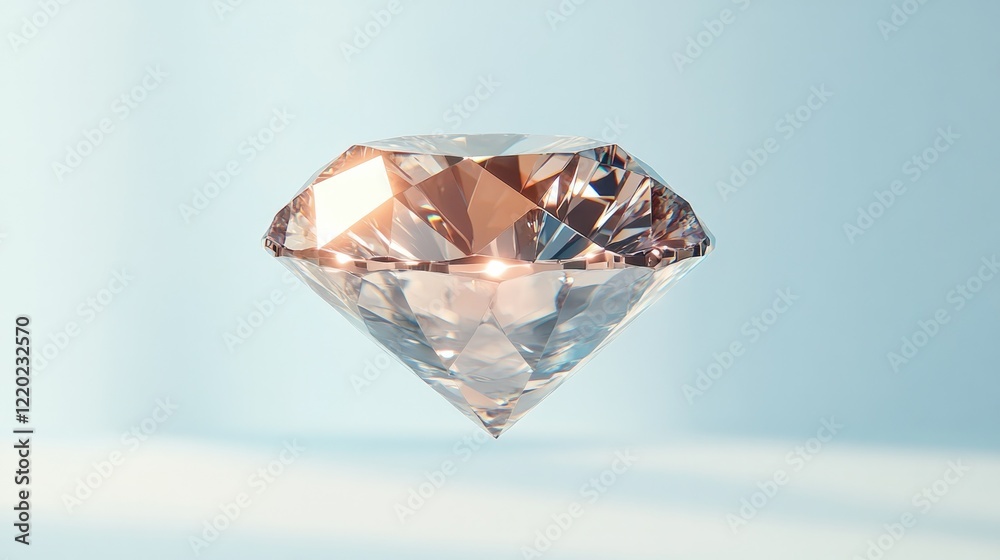 Poster hyperrealistic 3d-rendered diamond floating in mid-air catching multiple light sources refractions c