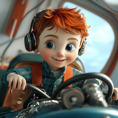 cute boy is engine driver 3D