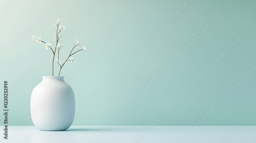 Poster minimalistic composition featuring blurred background with single clean object in foreground