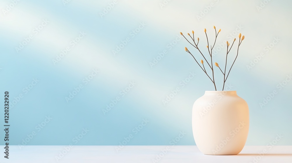 Poster minimalistic composition featuring blurred background with single clean object in foreground