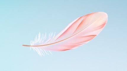 Naklejka premium minimalistic composition featuring single feather outlined in soft gradient colors floating against pale background