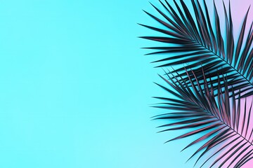 Fototapeta premium striking silhouette of palm leaves against neon blue sky captured from dramatic upward angle