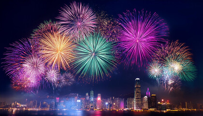 Naklejka premium colored fireworks in the night sky