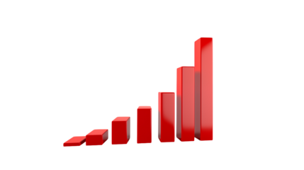Red 3D Bar Graph Chart Business Growth Success isolated on transparent background