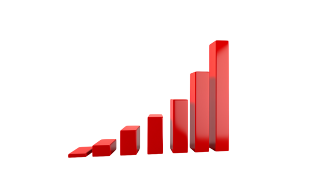 Red 3D Bar Graph Chart Business Growth Success isolated on transparent background