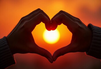 Sunset Heart Silhouette: A Romantic Gesture Against the Vibrant Hues of the Setting Sun