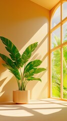 Obraz premium Cozy indoor biophilic space bright apartment interior design nature-inspired environment corner view tranquility concept