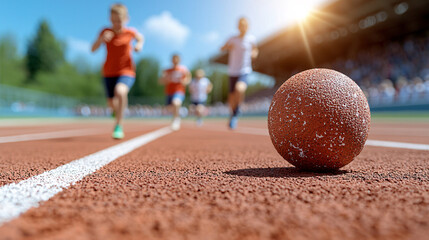 Exciting track and field race sports stadium action outdoor low angle competition spirit