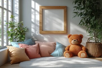 3D rendering of a cartoon-style children's room with vibrant decor