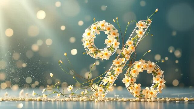 Beautiful Percentage Symbol Crafted from White Flowers and Lush Greenery, Perfect for Nature-Inspired Spring and Wedding Decor Themes