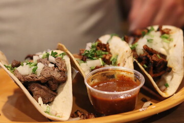 Tacos on a plate at a local restaurant in downtown Minneapolis, Minnesota.