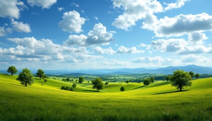 Obraz premium Rolling Green Hills Under a Sunny Blue Sky