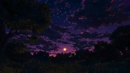 The twilight sky filled with rich purples and blues, with the planet Venus glowing brightly in the distance, casting a soft light over a darkened landscape