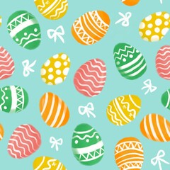 Easter eggs seamless pattern. Colorful background with eggs and bows. 
