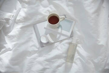 cosmetics placed in the sunlit area