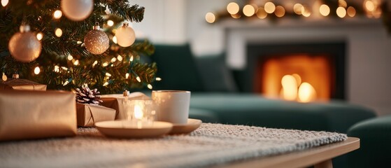 Cozy Christmas Living Room  Fireplace  Tree  Gifts  Warmth