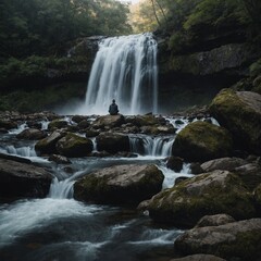Obraz premium What would it be like to meditate on a rock by a waterfall for hours?