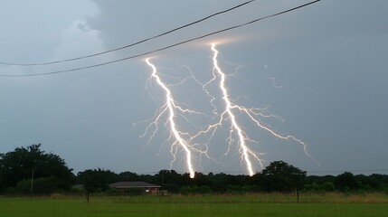 A powerful lightning storm with intense flashes of light cutting through dark, menacing clouds, creating a sense of awe and danger
