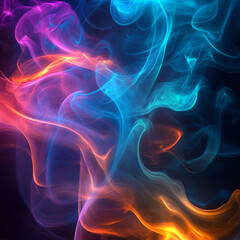 Fototapeta premium Abstract Smoke Swirls: A captivating and ethereal abstract image featuring swirling and dancing smoke in vivid hues of blue, purple, and orange against a dark background.
