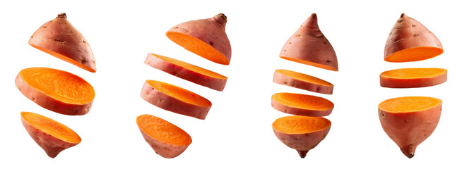 Falling slice of sweet potato, PNG set