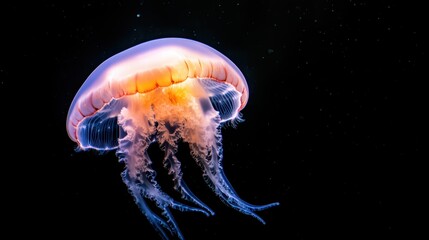 Vibrant Jellyfish Swimming Gracefully in Dark Ocean Waters
