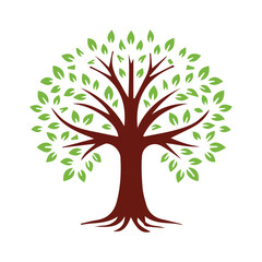 Naklejka premium Elegant tree logo with green leaves and brown trunk, perfect for nature-themed designs
