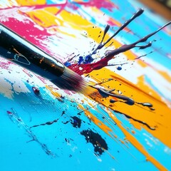 Obraz premium Abstract Paint Splatter Brushstrokes Acrylic Art Modern Texture Colorful Background C