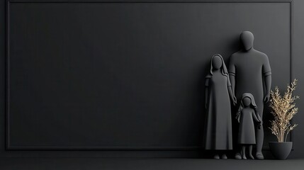 Mourning family, cultural attire, grief expression, 3D illustration