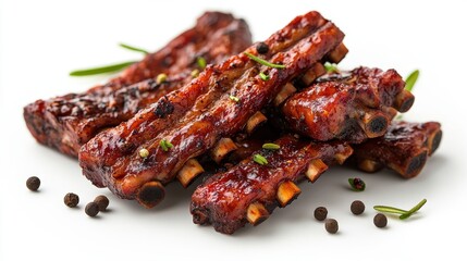 Ribs are piled on top of each other with a sprinkle of pepper