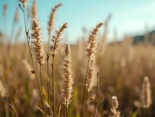 Fototapeta premium Wasteland, marsh plant close-up, clear sunny day