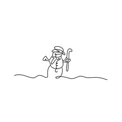 Snowman doodle line illustration © Candra