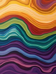 Obraz premium A vibrant abstract artwork featuring wavy, colorful layers in hues of orange, purple, green, and blue, creating a dynamic and flowing visual effect.