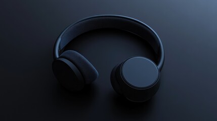 Dark blue headphones on black background, audio product mockup