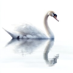 Obraz premium Elegant swan gliding gracefully across a serene lake, reflecting its beauty in calm waters