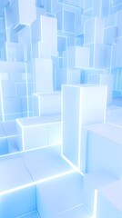 Fototapeta premium digital technology blue and white luminous 3d square poster background