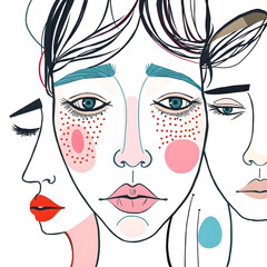 Abstract expressions of facial features, designs composed of colorful lines and dots, and forms that convey the intensity of emotions. Generative AI.