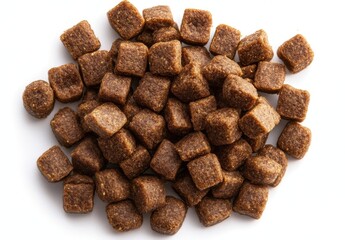 Close-Up View of Tasty Brown Square Snack Bites on a White Background Ideal for Healthy Eating, Pet Treats, or Culinary Uses in Various Recipes and Diets