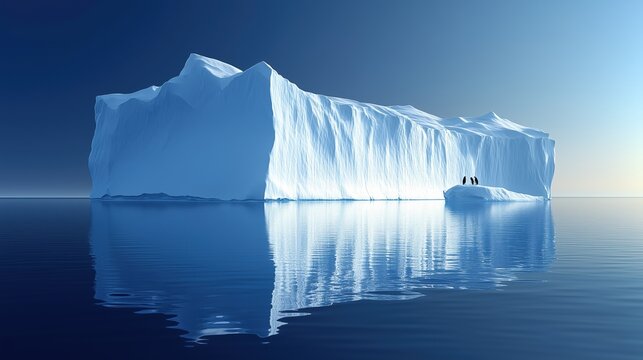 Majestic iceberg surrounded by calm water and reflections in blue serenity