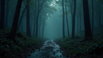 Obraz premium rain in dark forest
