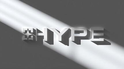 Stylized "HYPE" lettering with shadow effects against a minimalist gray background emphasizing modern trends